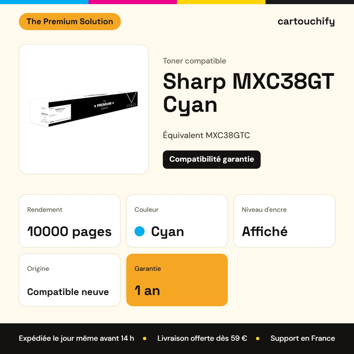 Sharp MXC38GT Toner Cyan compatible équivalent à MXC38GTC : caractéristiques