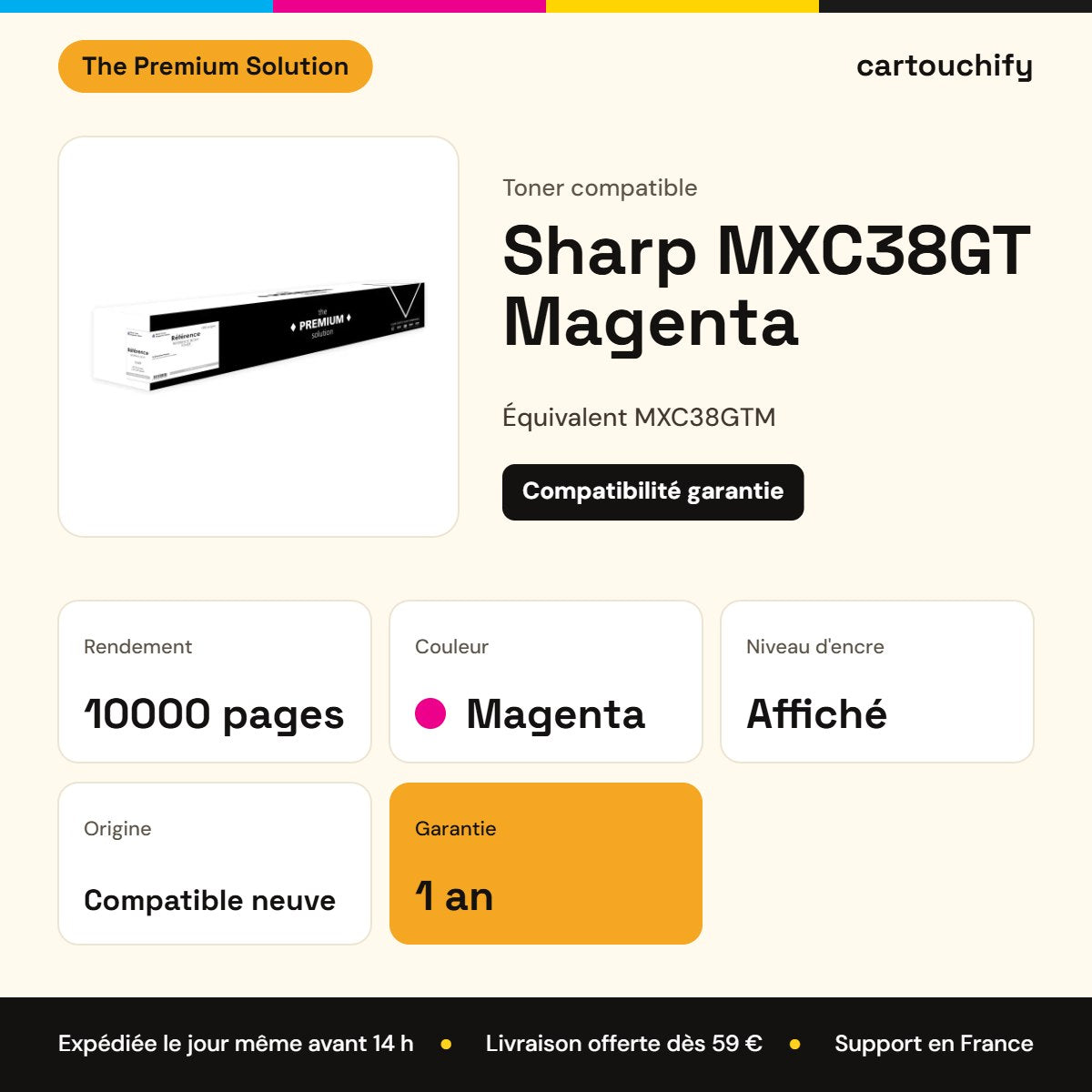 Sharp MXC38GT Toner Magenta compatible équivalent à MXC38GTM : caractéristiques