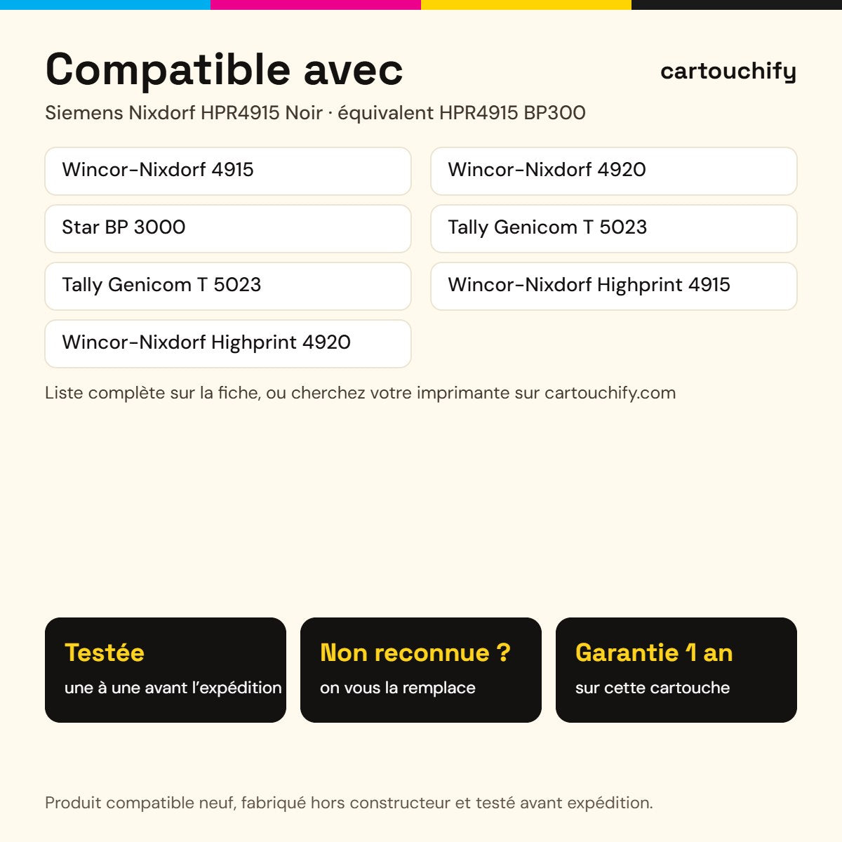 Imprimantes compatibles avec Siemens Nixdorf HPR4915 Ruban Noir compatible équivalent à HPR4915 BP300