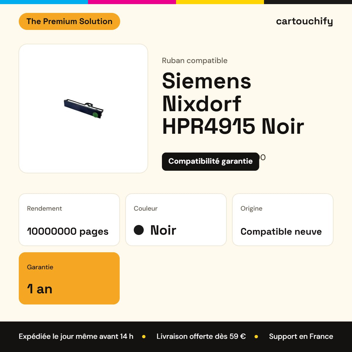 Siemens Nixdorf HPR4915 Ruban Noir compatible équivalent à HPR4915 BP300 : caractéristiques