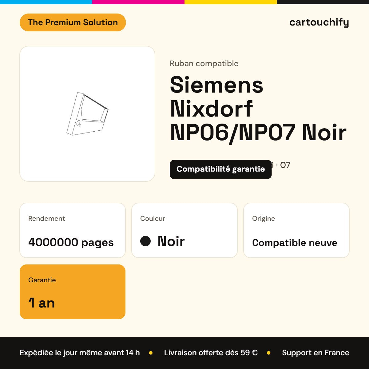 Siemens Nixdorf NP06/NP07 Ruban Noir compatible équivalent à WINCOR NP06 : caractéristiques