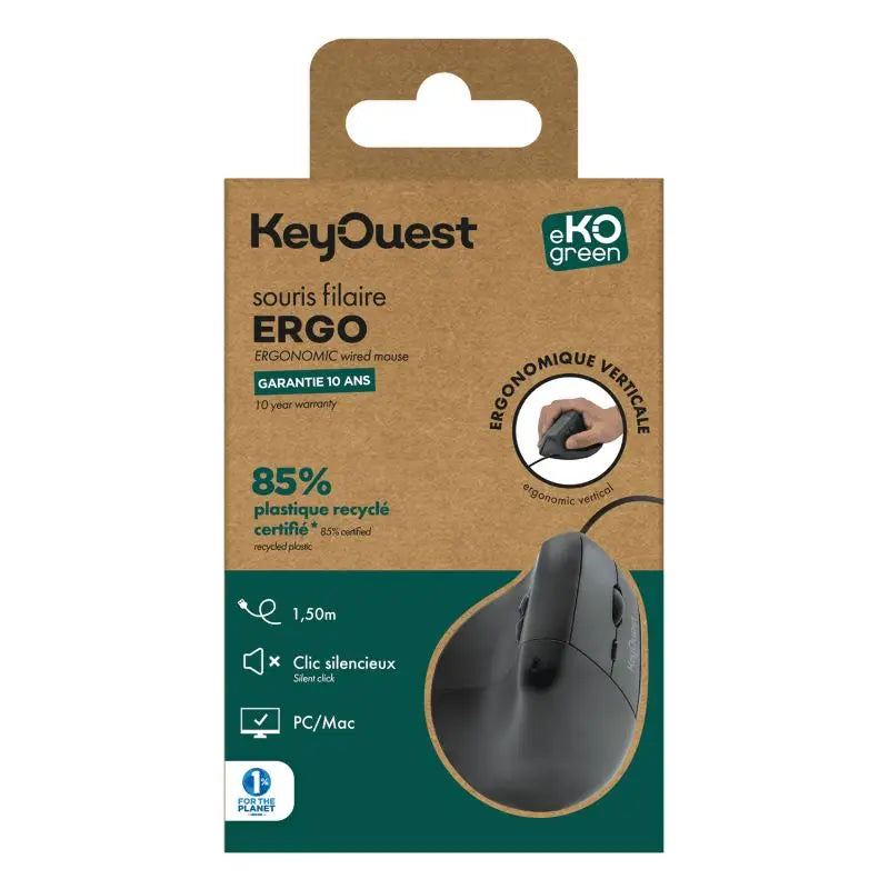 Souris eKOgreen recyclée Filaire Ergonomique - 1,50m - Noir
