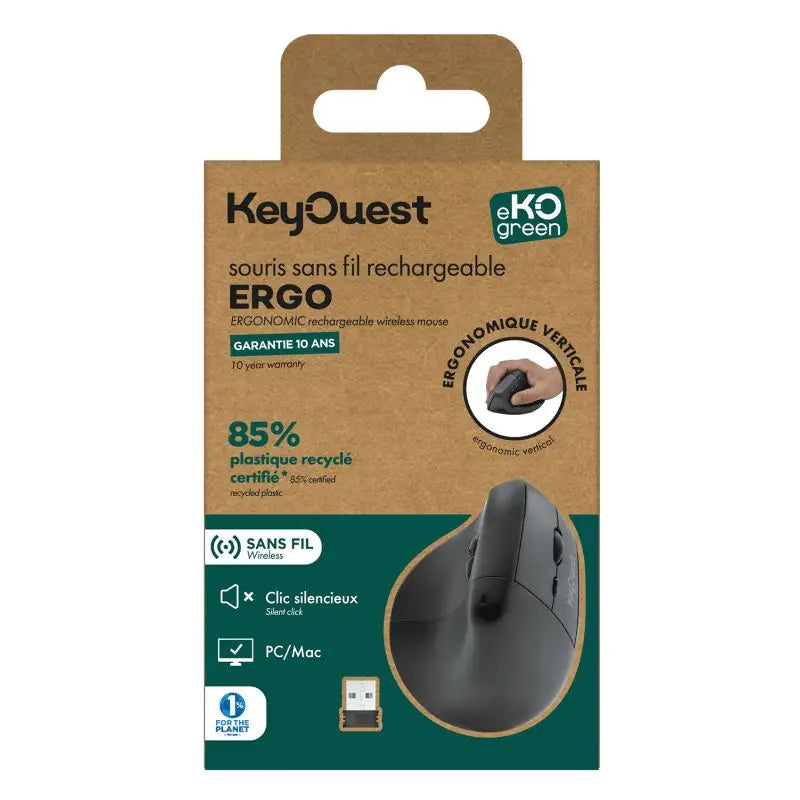 Souris eKOgreen recyclée sans Fil Ergonomique - Noir