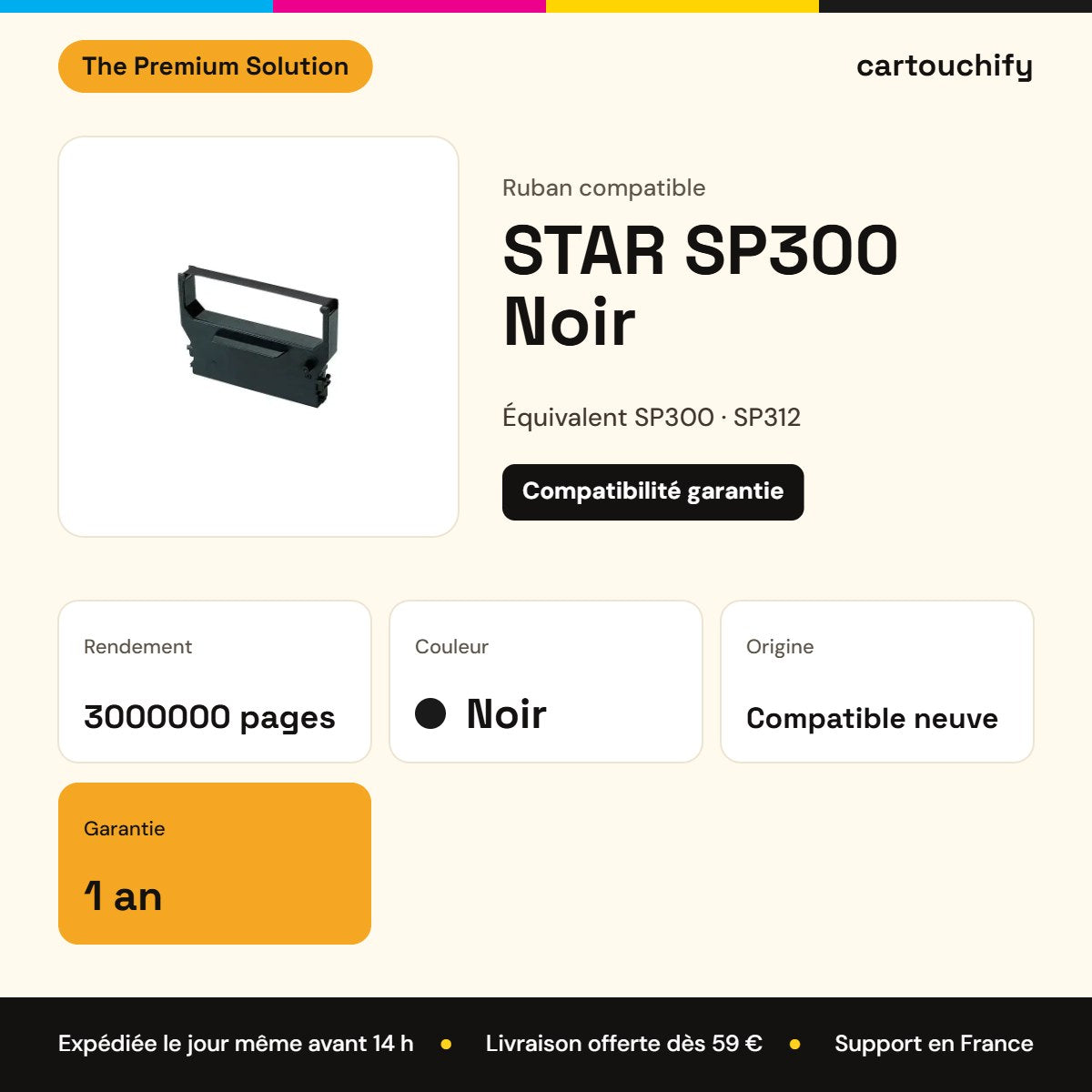 STAR SP300 Ruban Noir compatible équivalent à SP312, SP320 MP300 : caractéristiques