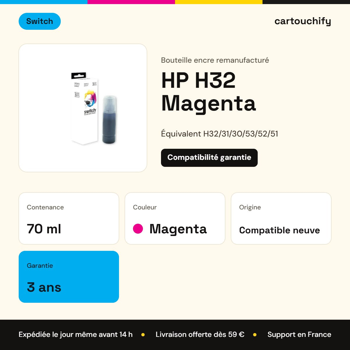 HP H32 Bouteille encre Magenta remanufacturé · Switch : caractéristiques
