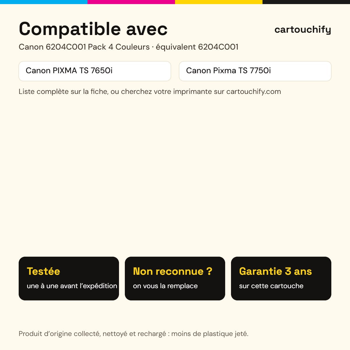 Imprimantes compatibles avec la cartouche Canon 6204C001 Pack 4 Couleurs