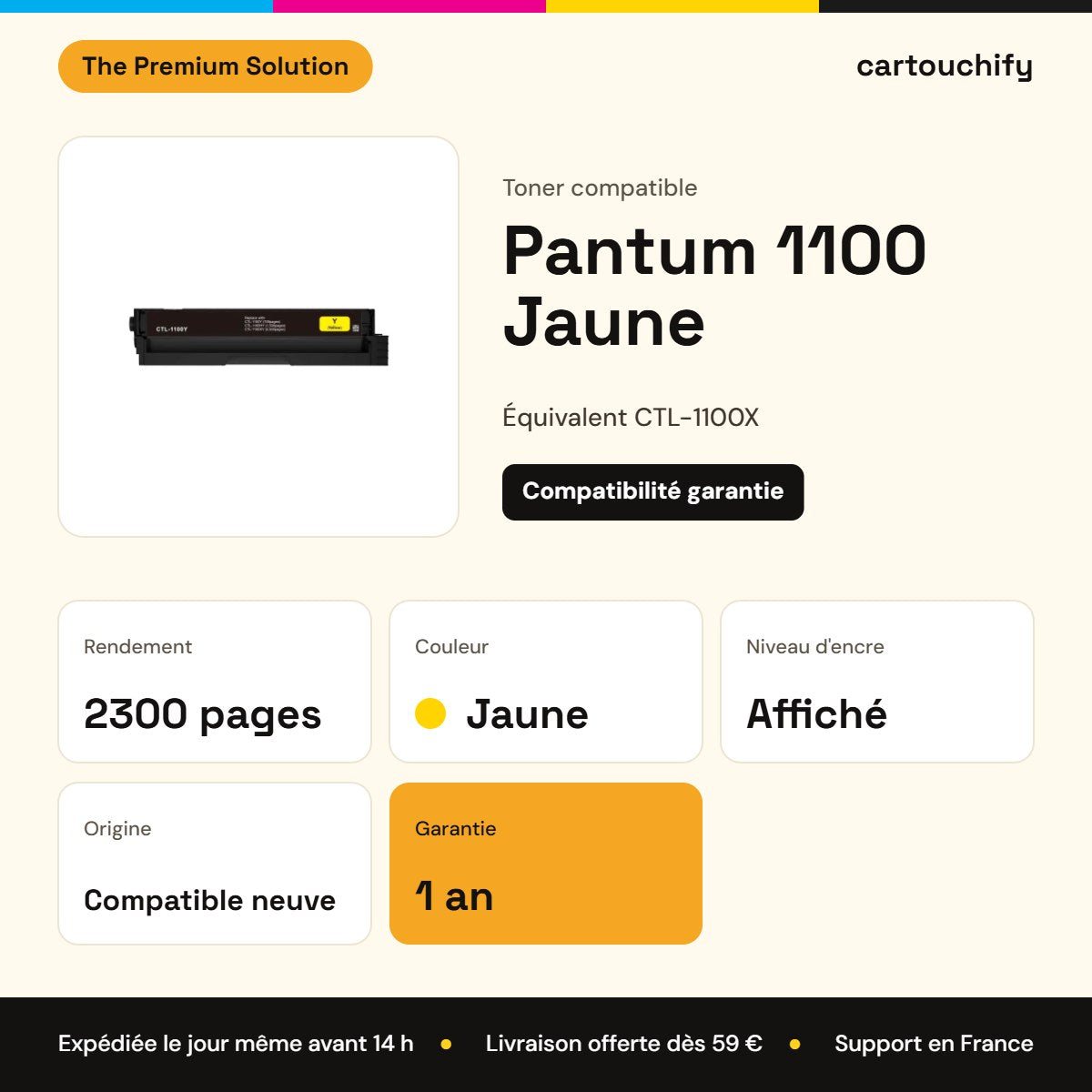 Pantum 1100 Toner Jaune compatible équivalent à CTL-1100X : caractéristiques