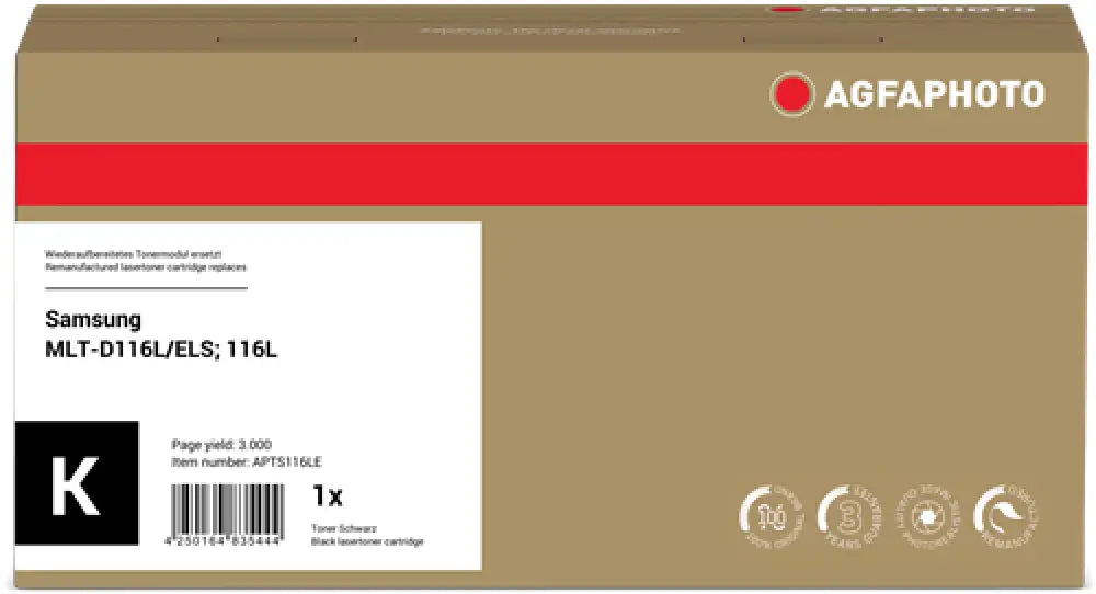 Toner Agfa Photo APTS116LE – Compatible avec Samsung MLT-D116L Noir 3000 pages