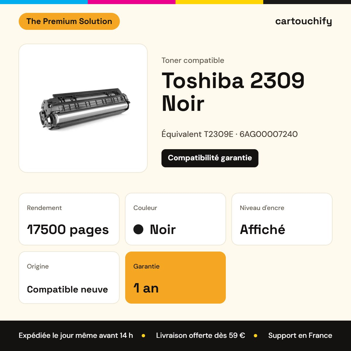 Toshiba 2309 Toner Noir compatible équivalent à T-2309E, 6AG00007240 : caractéristiques