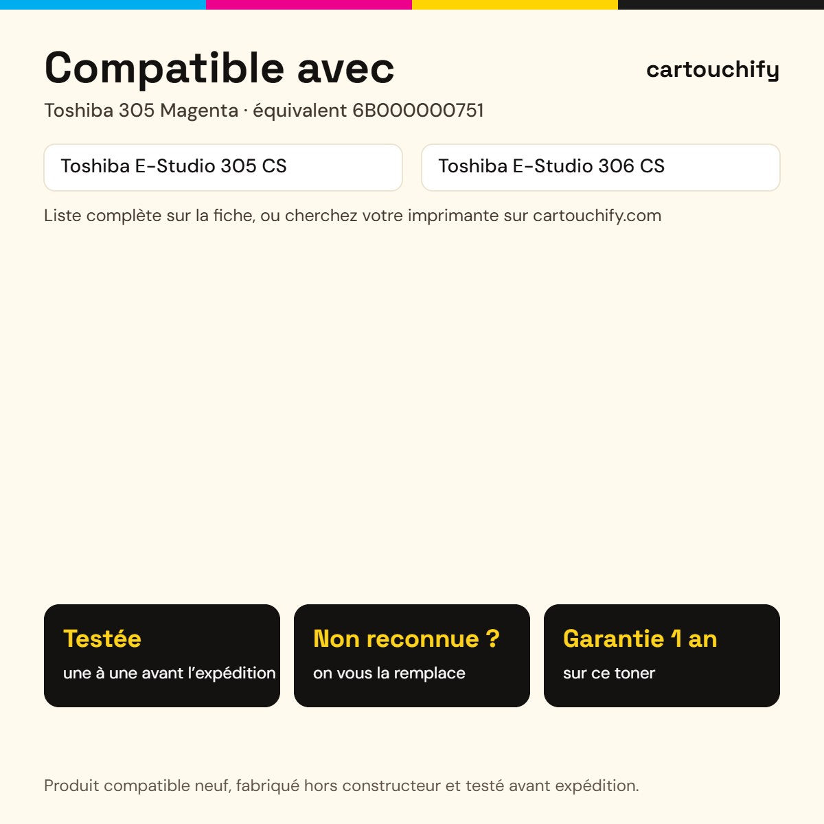 Imprimantes compatibles avec Toshiba 305 Toner Magenta compatible équivalent à 6B000000751, T305PMR