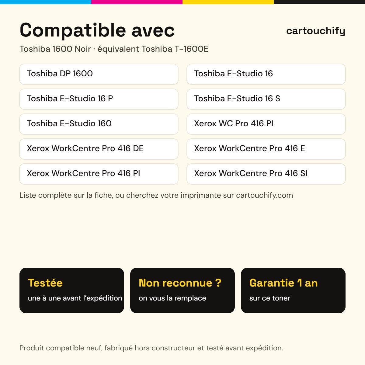 Imprimantes compatibles avec Toshiba 1600 Toner Noir compatible équivalent à T-1600E, 60066062051