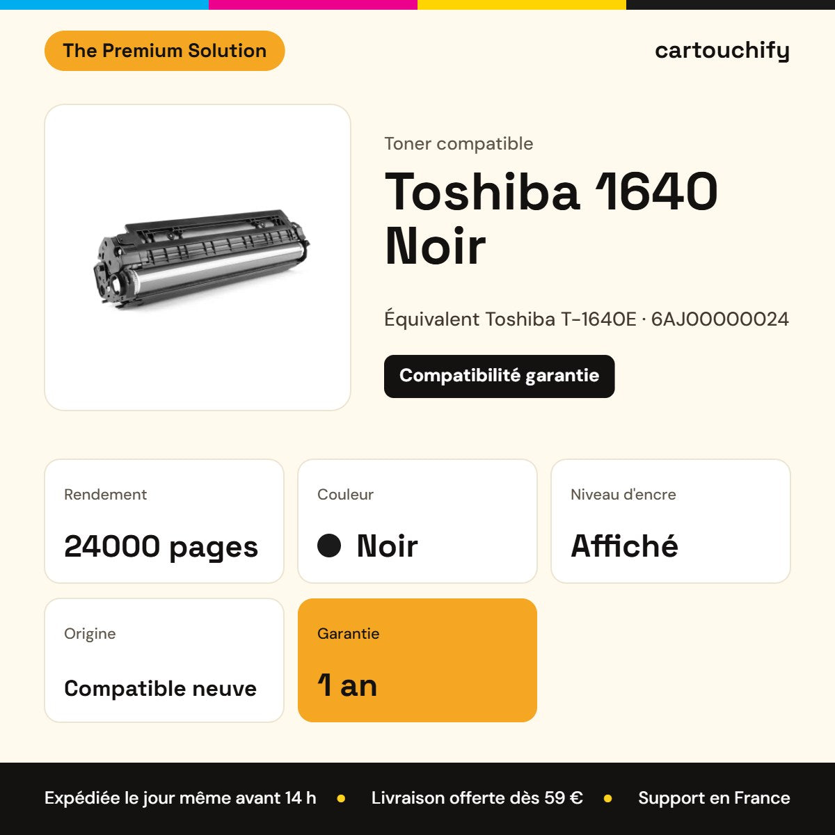 Toshiba 1640 Toner Noir compatible équivalent à T-1640E, 6AJ00000024 : caractéristiques
