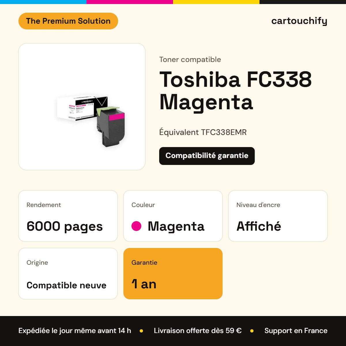 Toshiba FC338 Toner Magenta compatible équivalent à TFC338EMR : caractéristiques