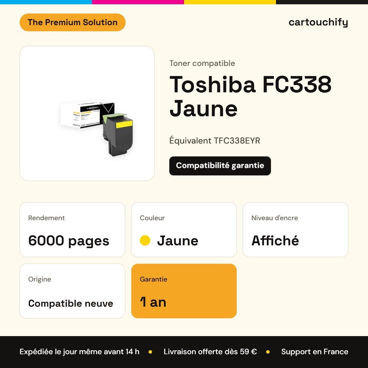 Toshiba FC338 Toner Jaune compatible équivalent à TFC338EYR : caractéristiques