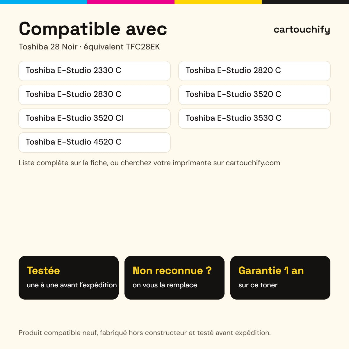 Imprimantes compatibles avec Toshiba 28 Toner Noir compatible équivalent à TFC28EK