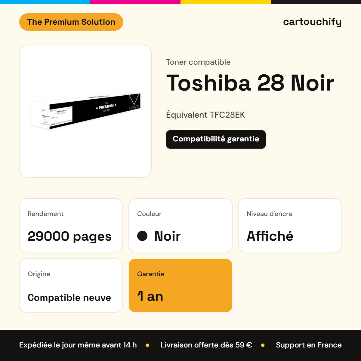 Toshiba 28 Toner Noir compatible équivalent à TFC28EK : caractéristiques
