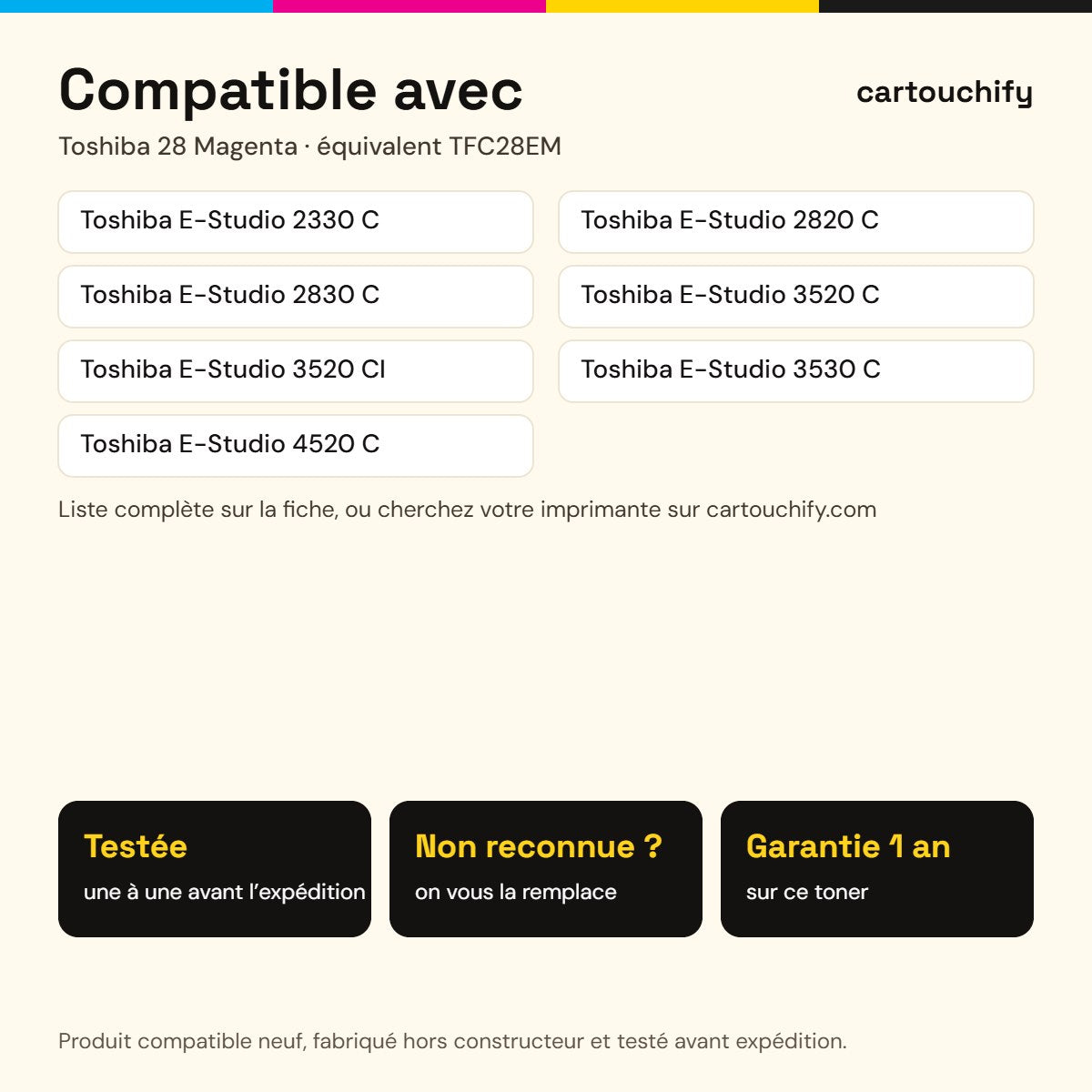 Imprimantes compatibles avec Toshiba 28 Toner Magenta compatible équivalent à TFC28EM