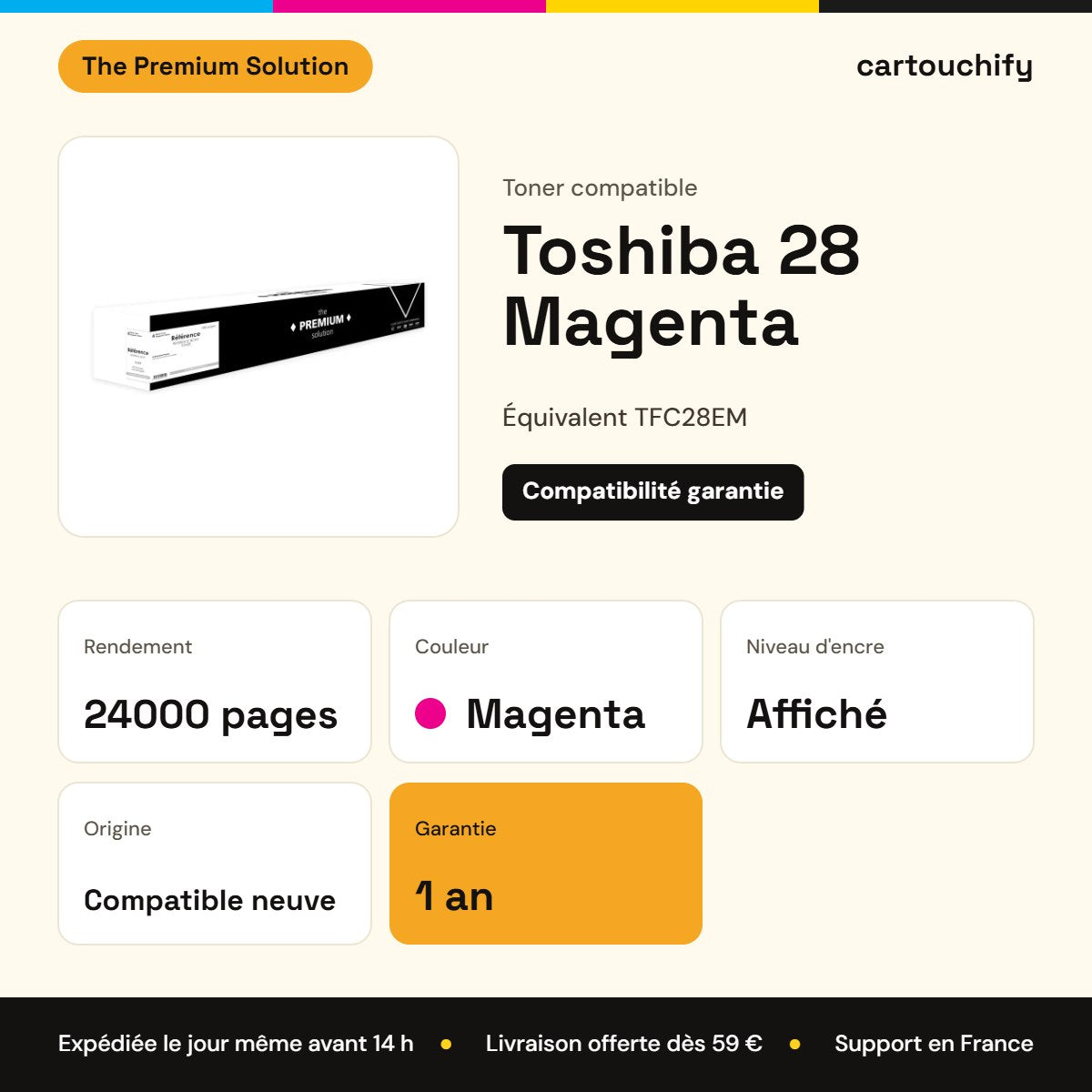 Toshiba 28 Toner Magenta compatible équivalent à TFC28EM : caractéristiques