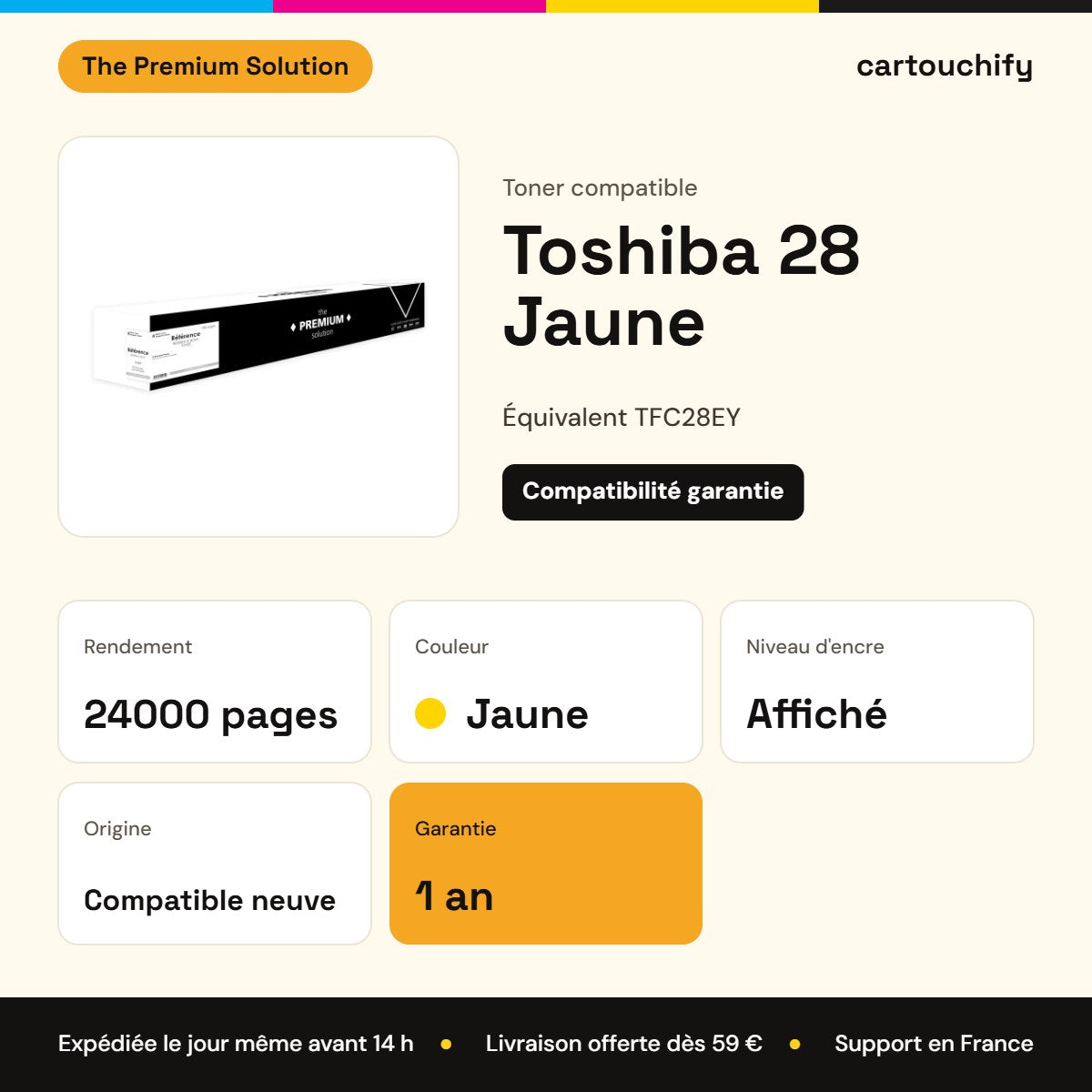 Toshiba 28 Toner Jaune compatible équivalent à TFC28EY : caractéristiques
