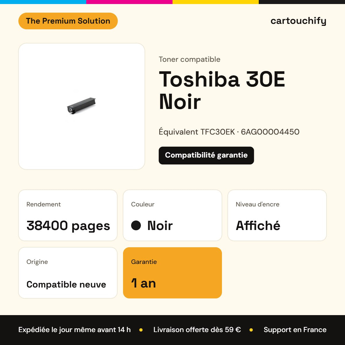 Toshiba 30E Toner Noir compatible équivalent à TFC30EK, 6AG00004450 : caractéristiques