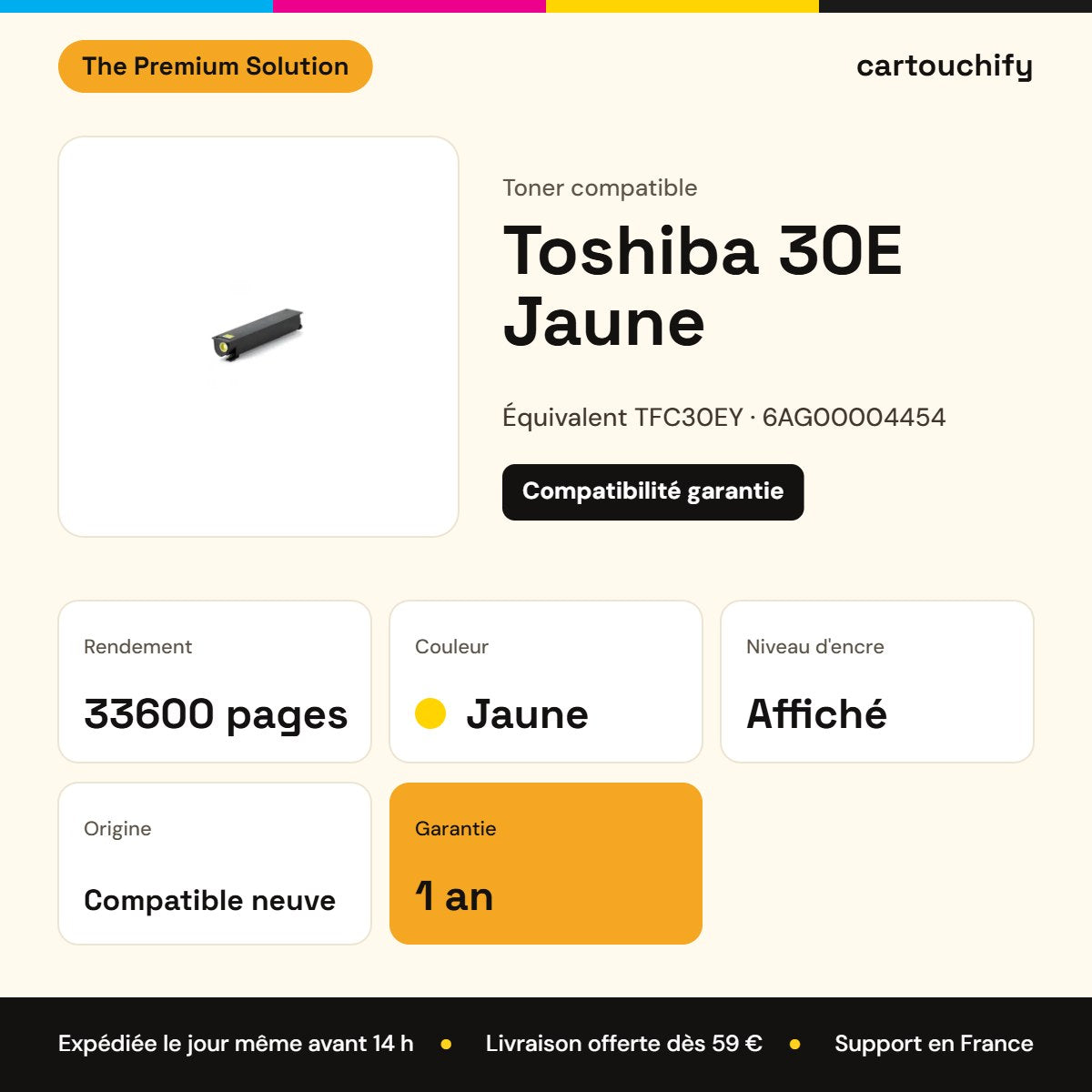 Toshiba 30E Toner Jaune compatible équivalent à TFC30EY, 6AG00004454 : caractéristiques