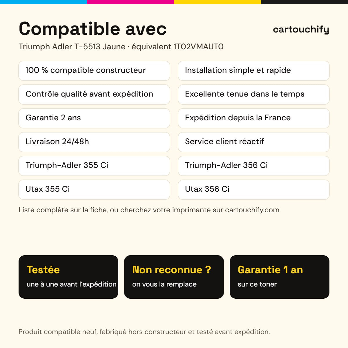 Imprimantes compatibles avec Triumph Adler T-5513 Toner Jaune compatible équivalent à 1T02VMAUT0