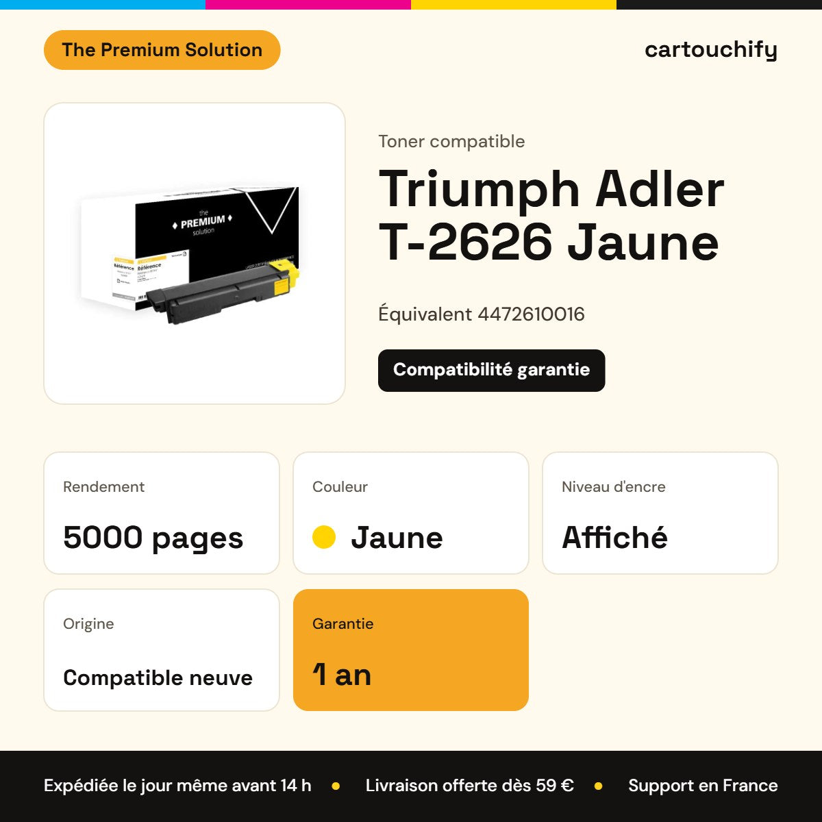 Triumph Adler T-2626 Toner Jaune compatible équivalent à 4472610016 : caractéristiques