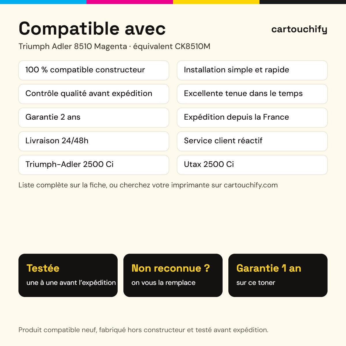 Imprimantes compatibles avec Triumph Adler 8510 Toner Magenta compatible équivalent à 662511014, CK8510M