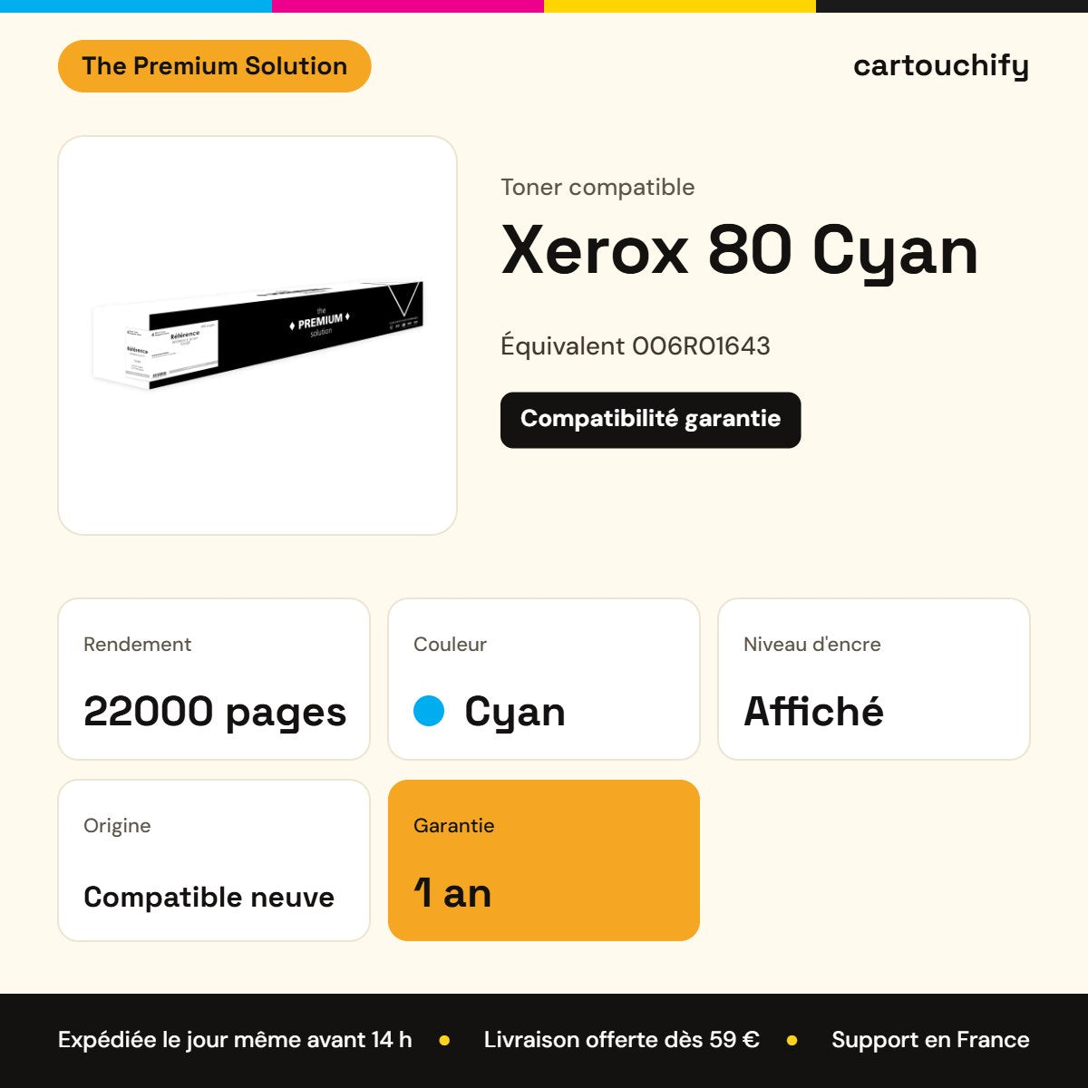 Xerox 80 Toner Cyan compatible équivalent à 006R01643 : caractéristiques