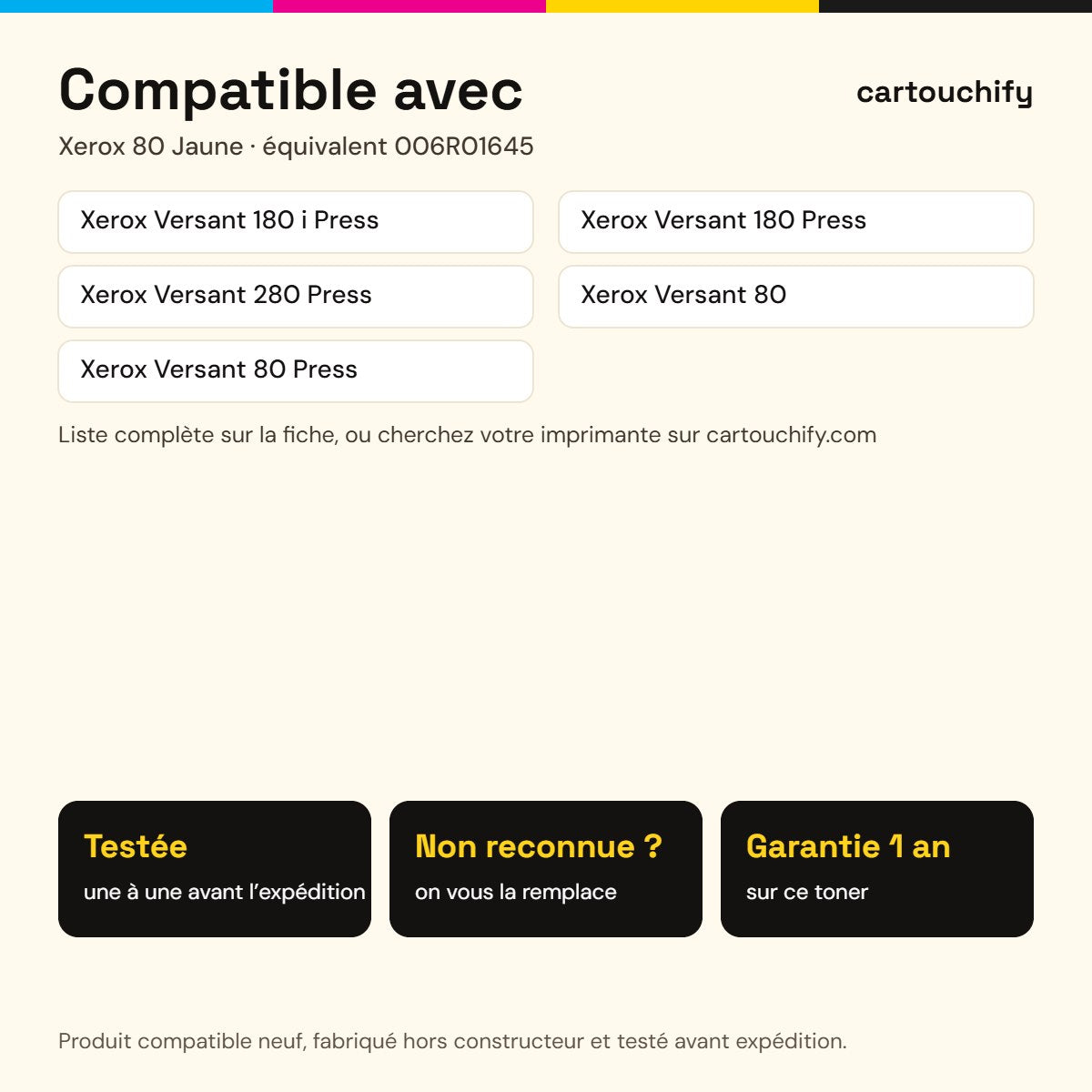 Imprimantes compatibles avec Xerox 80 Toner Jaune compatible équivalent à 006R01645