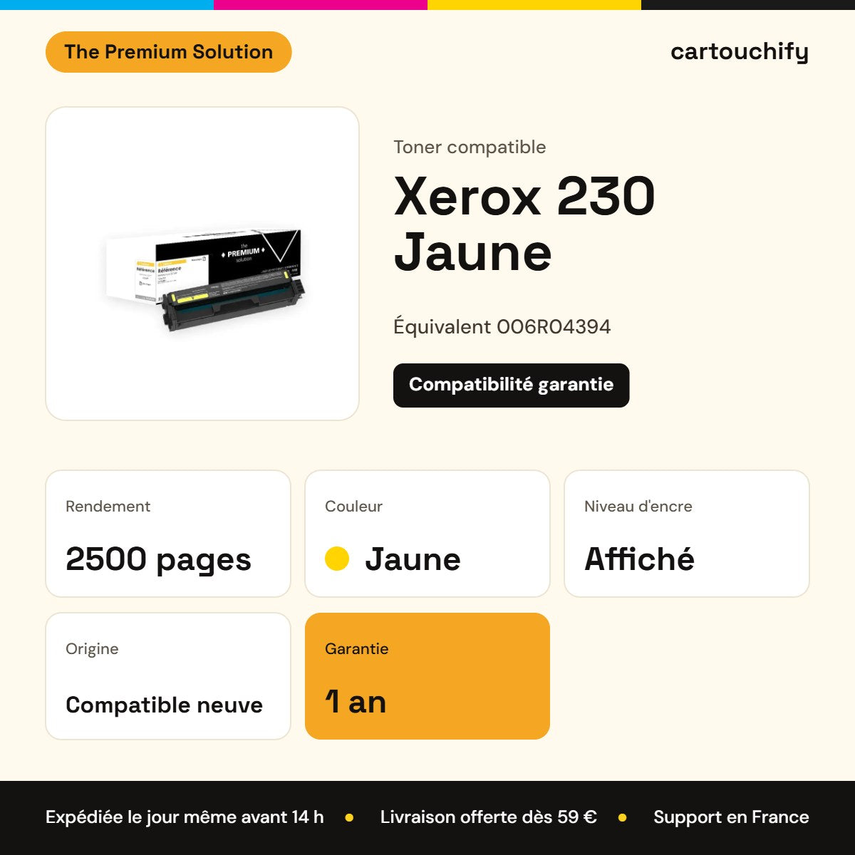 Xerox 230 Toner Jaune compatible équivalent à 006R04394 : caractéristiques