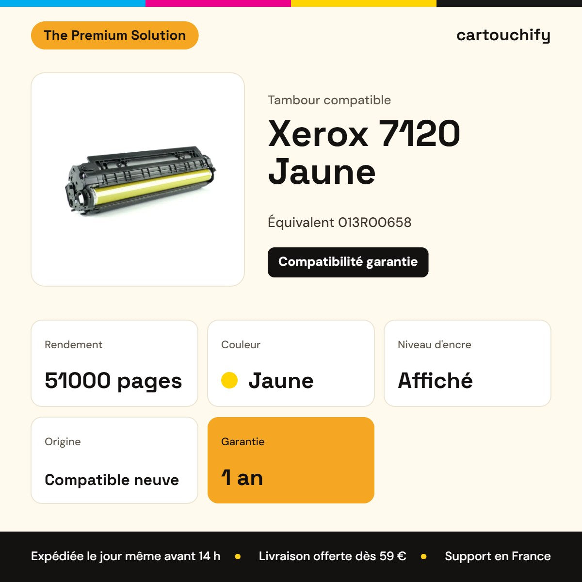 Xerox 7120 Tambour Jaune compatible équivalent à 013R00658 : caractéristiques