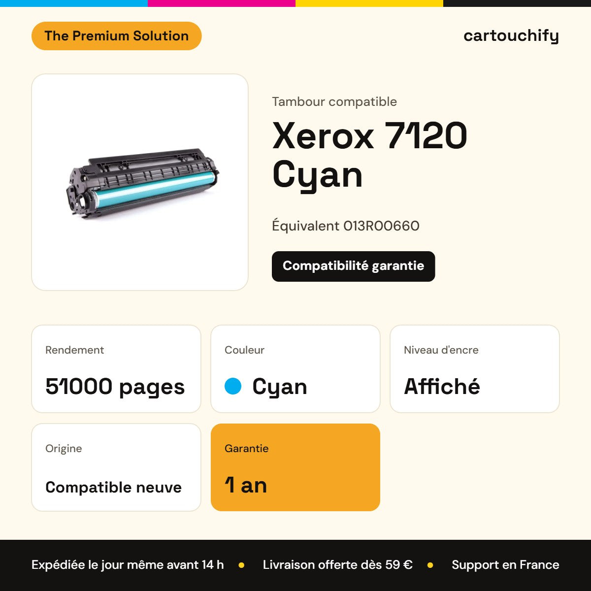 Xerox 7120 Tambour Cyan compatible équivalent à 013R00660 : caractéristiques