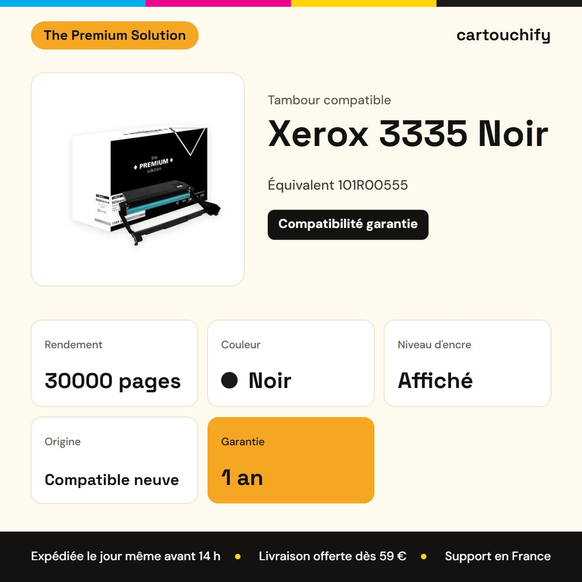 Xerox 3335 Tambour Noir compatible équivalent à 101R00555 : caractéristiques