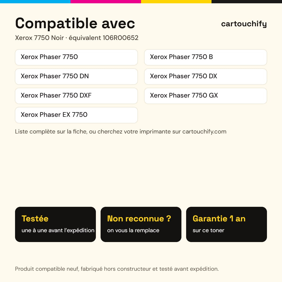 Imprimantes compatibles avec Xerox 7750 Toner Noir compatible équivalent à 106R00652