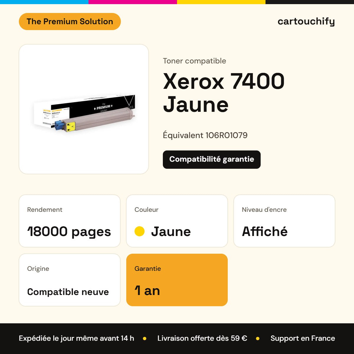 Xerox 7400 Toner Jaune compatible équivalent à 106R01079 : caractéristiques