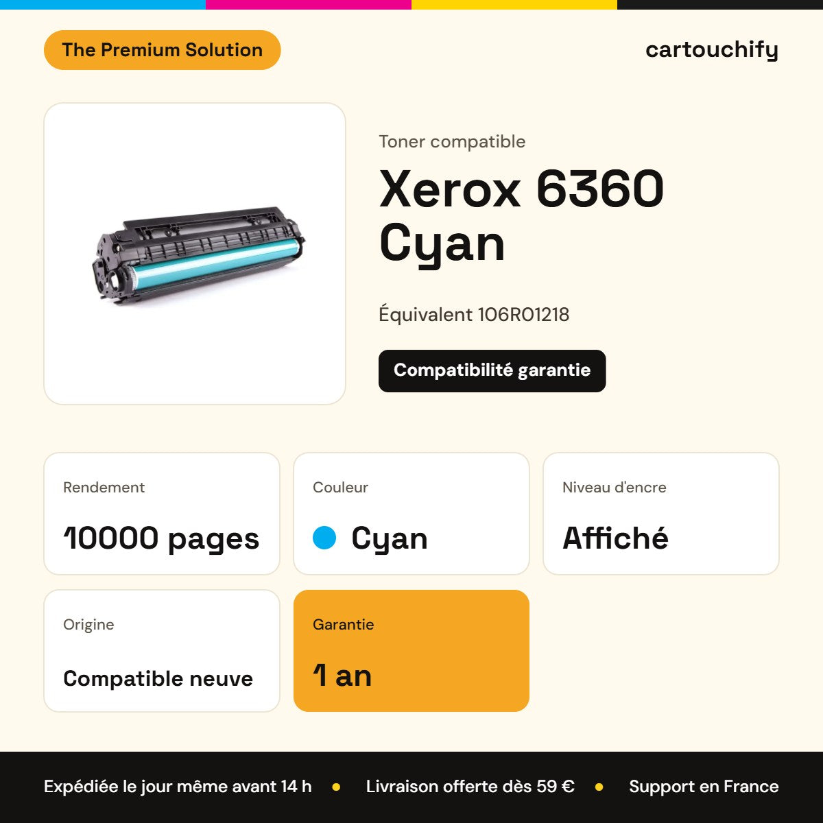 Xerox 6360 Toner Cyan compatible équivalent à 106R01218 : caractéristiques