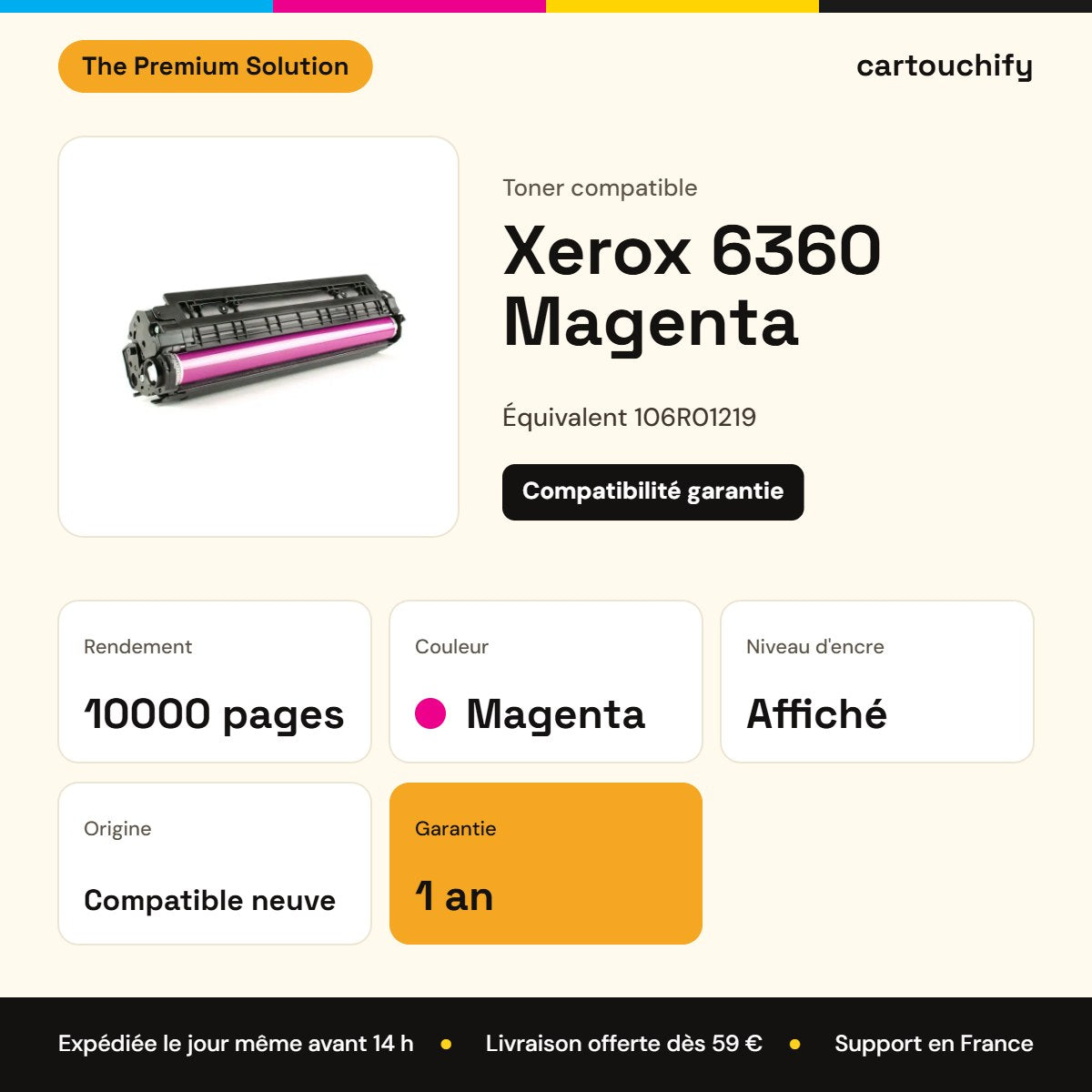 Xerox 6360 Toner Magenta compatible équivalent à 106R01219 : caractéristiques