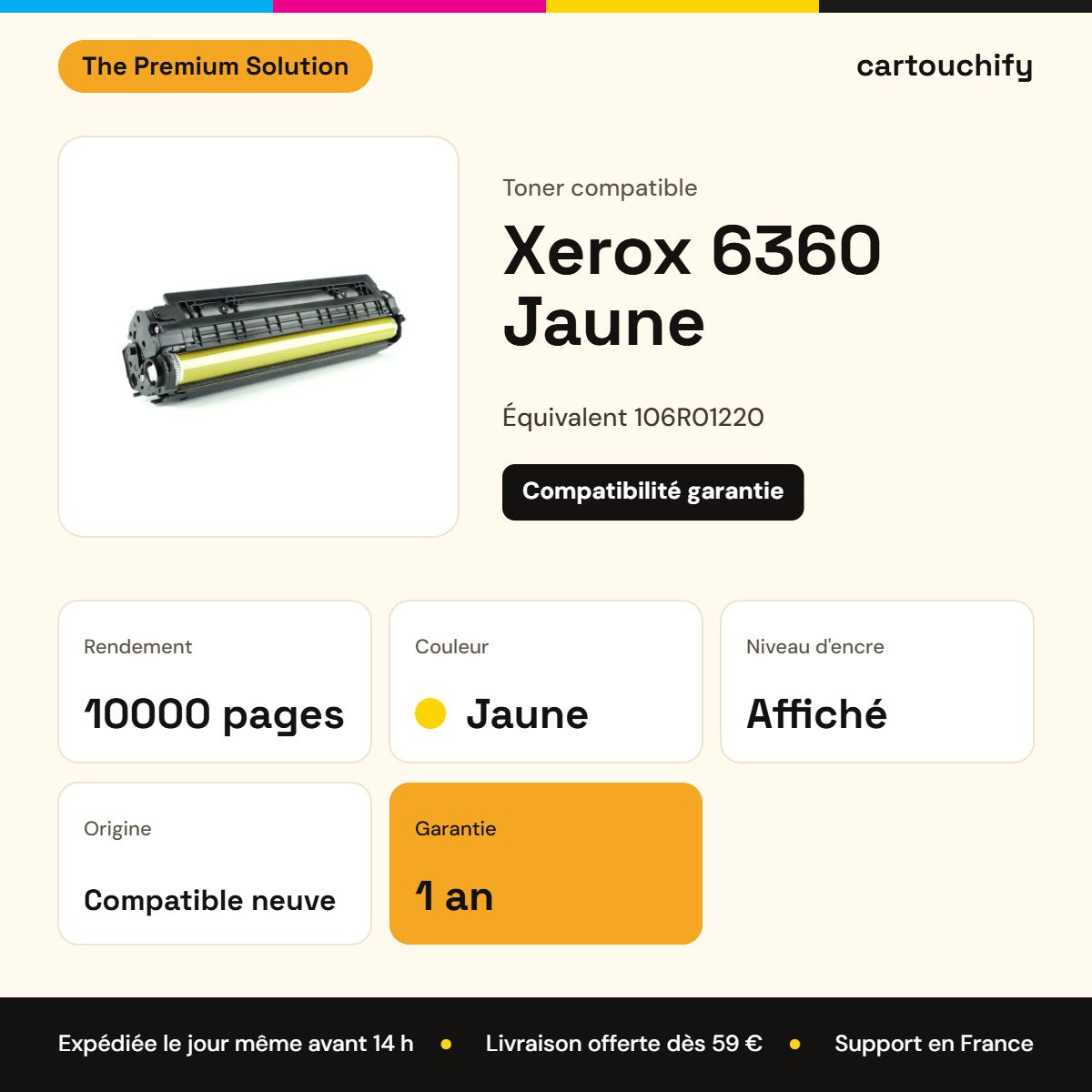Xerox 6360 Toner Jaune compatible équivalent à 106R01220 : caractéristiques