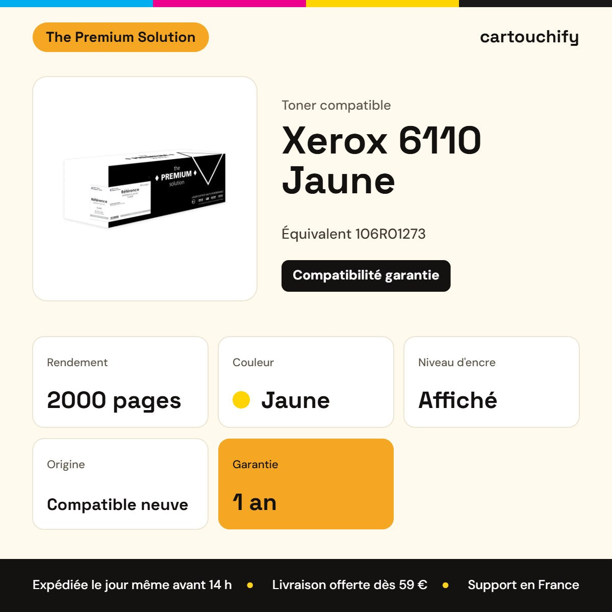 Xerox 6110 Toner Jaune compatible équivalent à 106R01273 : caractéristiques