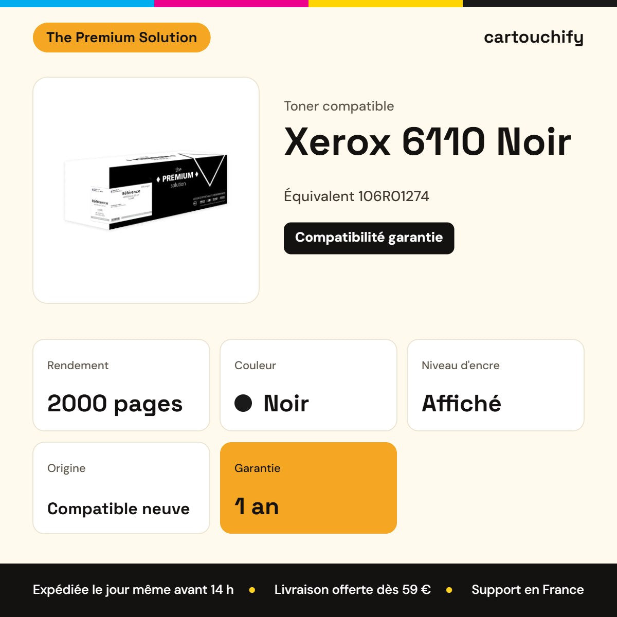 Xerox 6110 Toner Noir compatible équivalent à 106R01274 : caractéristiques