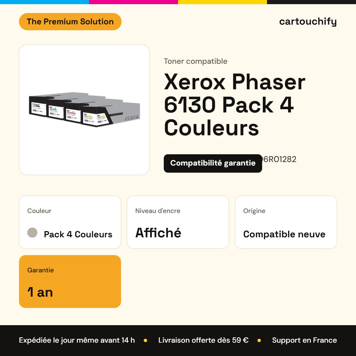 Xerox Phaser 6130 Toner Pack 4 Couleurs compatible équivalent à 106R01285, 106R01282, 106R01283 : caractéristiques