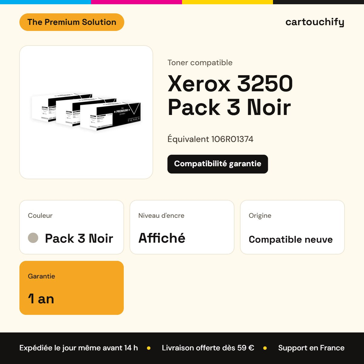 Xerox 3250 Toner Pack 3 Noir compatible équivalent à 106R01374 : caractéristiques