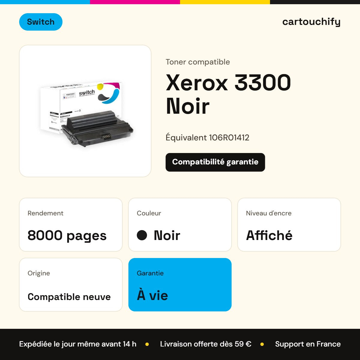 Xerox 3300 Toner Noir compatible équivalent à 106R01412 · Switch : caractéristiques