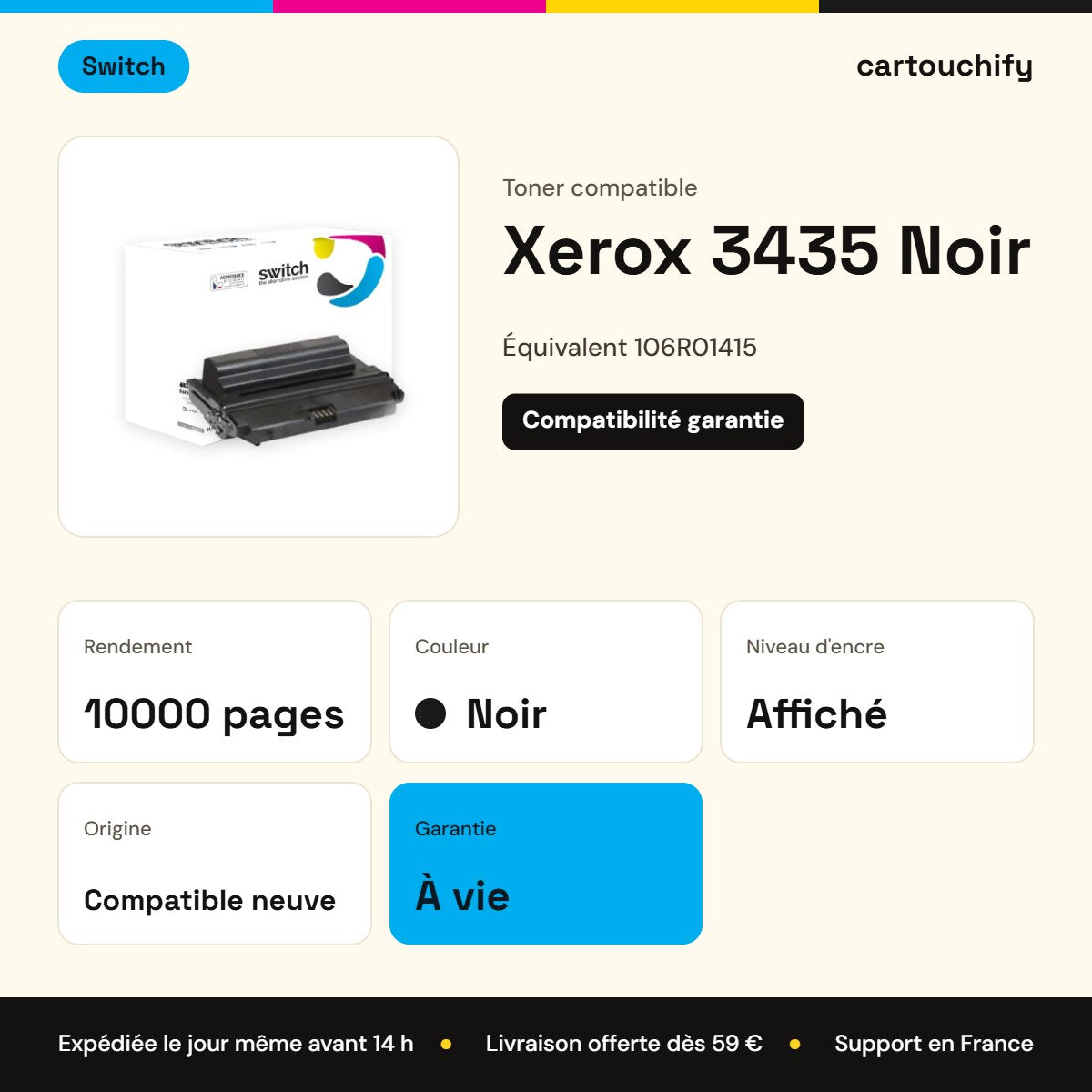 Xerox 3435 Toner Noir compatible équivalent à 106R01415 · Switch : caractéristiques