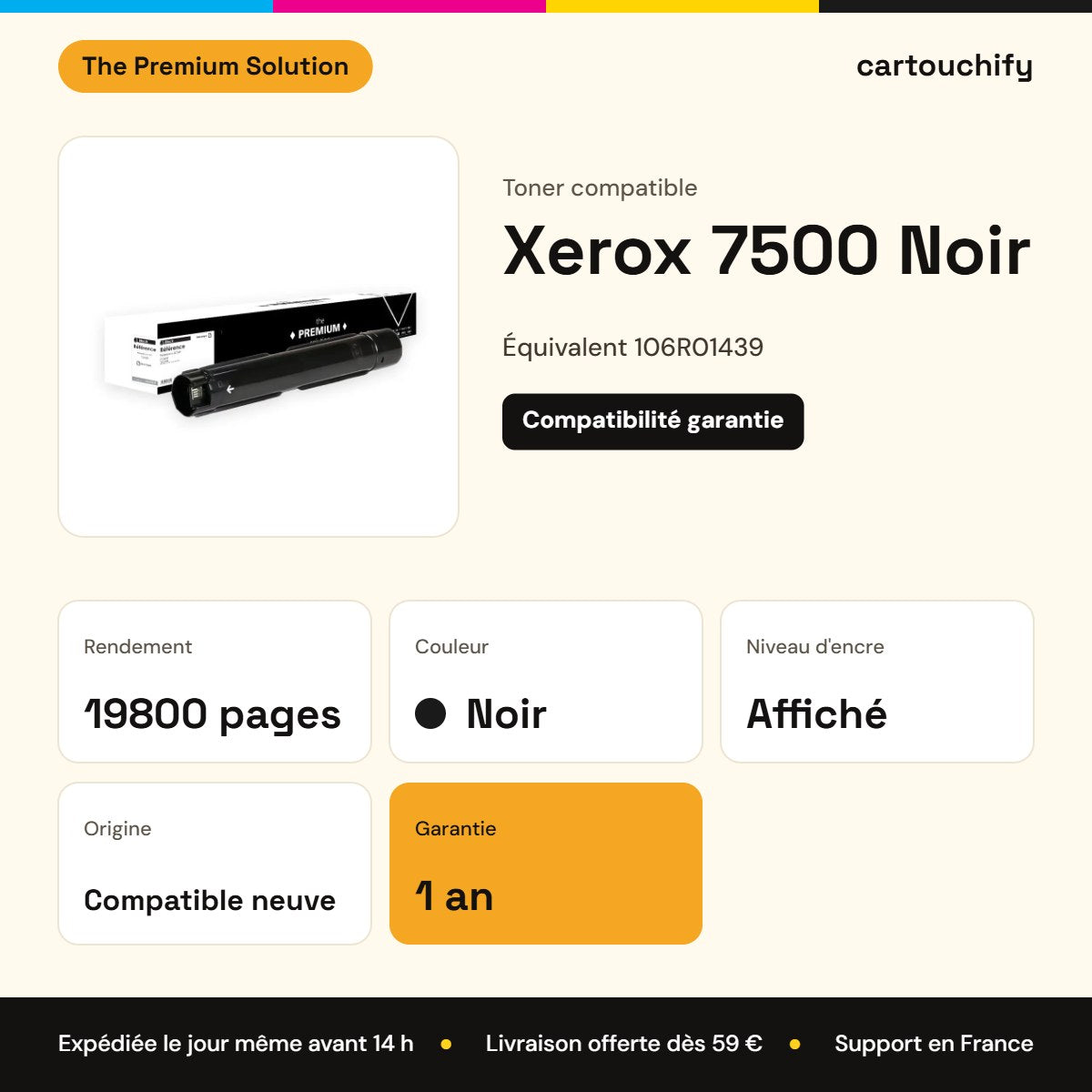 Xerox 7500 Toner Noir compatible équivalent à 106R01439 : caractéristiques