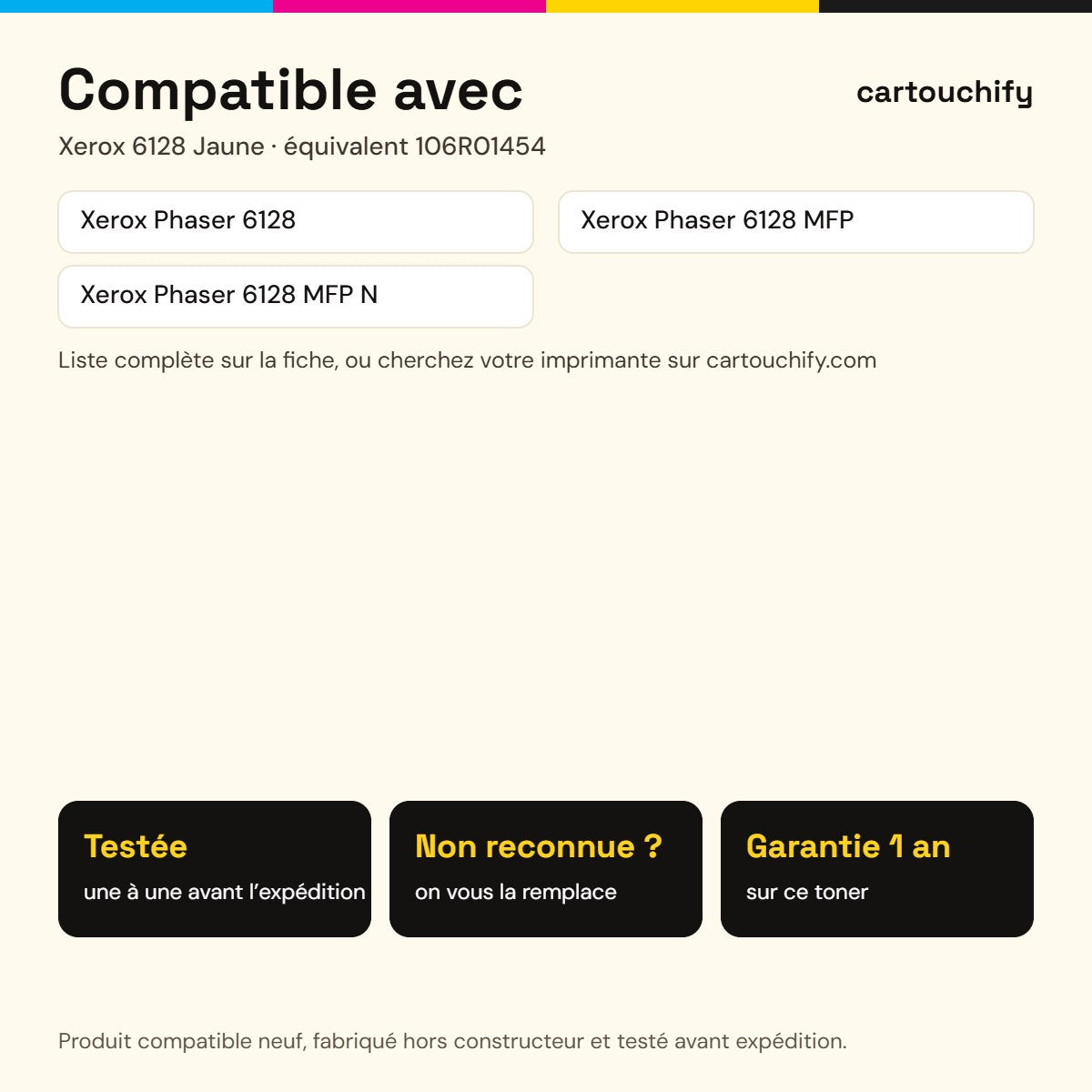 Imprimantes compatibles avec Xerox 6128 Toner Jaune compatible équivalent à 106R01454
