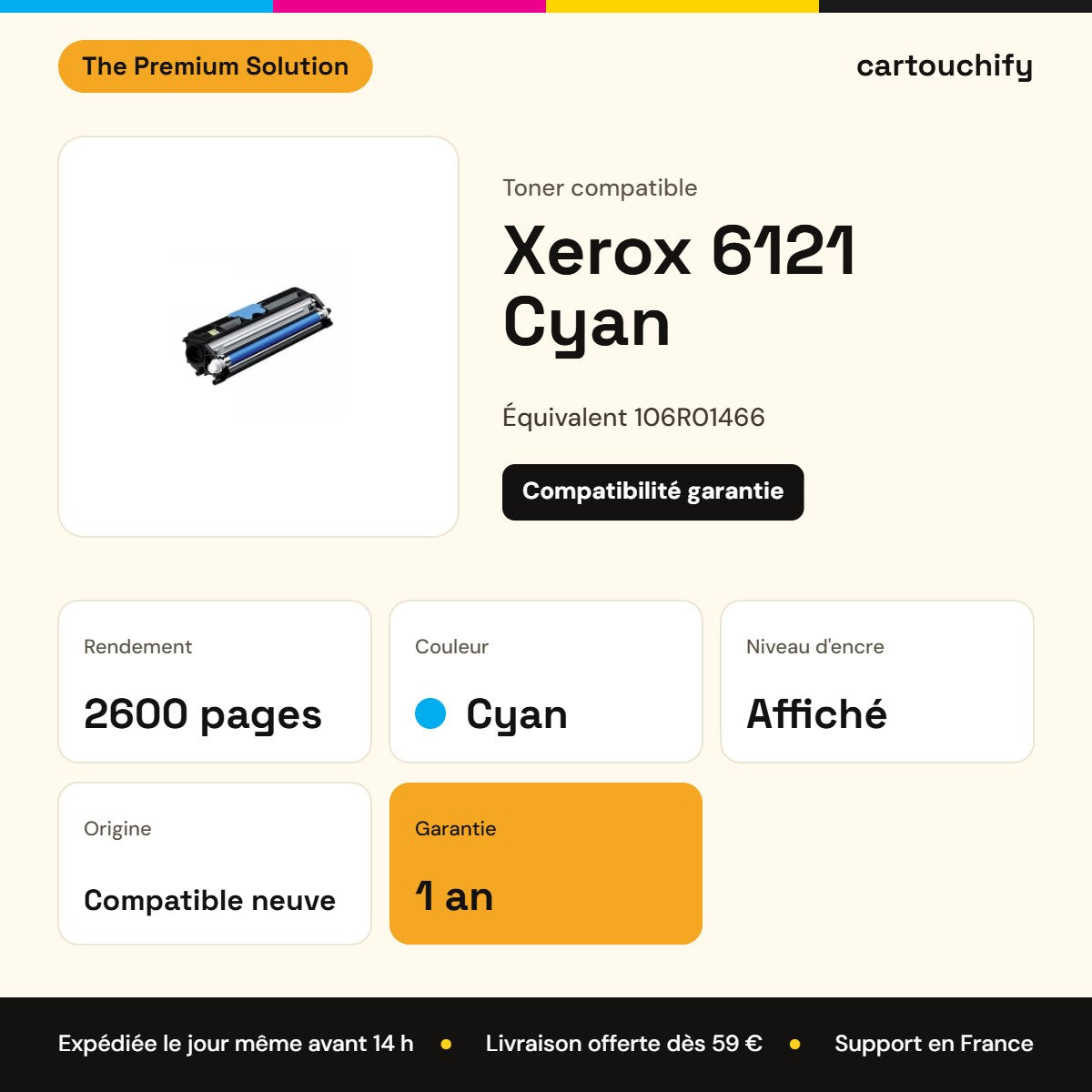 Xerox 6121 Toner Cyan compatible équivalent à 106R01466 : caractéristiques