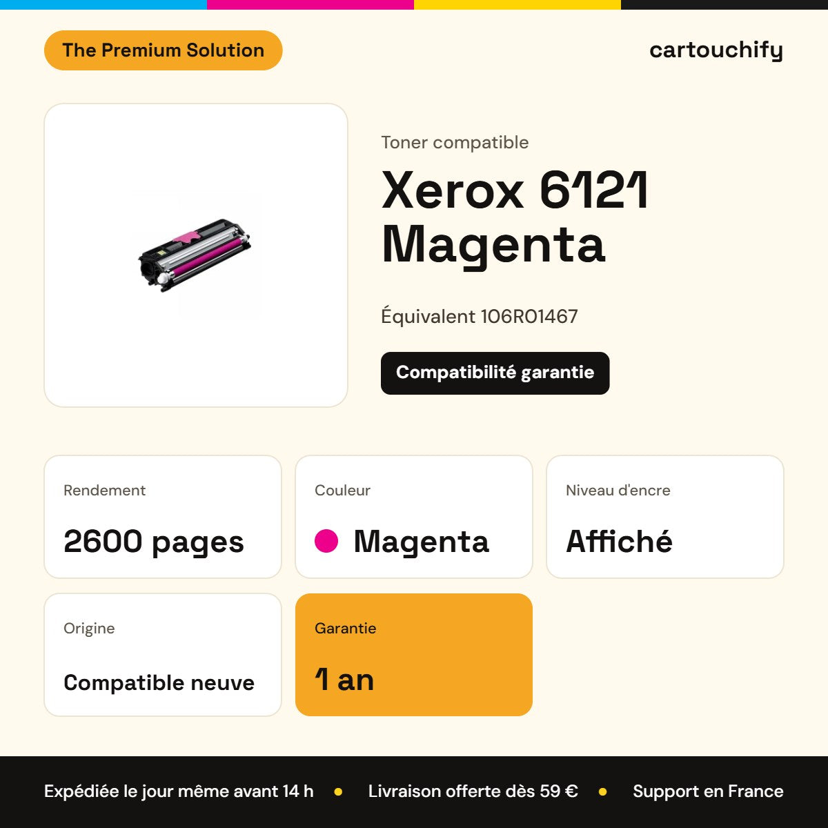Xerox 6121 Toner Magenta compatible équivalent à 106R01467 : caractéristiques