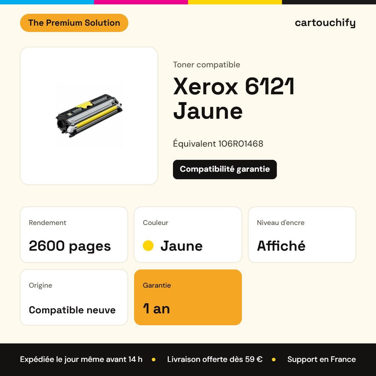 Xerox 6121 Toner Jaune compatible équivalent à 106R01468 : caractéristiques